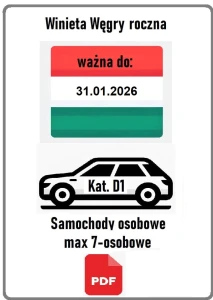eWinieta WĘGRY ROCZNA -  samochód osobowy (Kat. D1)(ważność do 31.01.2027)